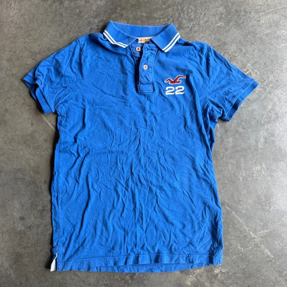 VTG Y2K Hollister Embroidered Logo Polo Blue Shirt Mens Medium 17x25 Mall Brand